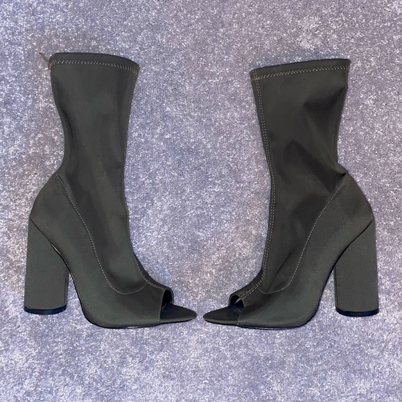 Olive Green Open Toe Heel Booties - Picture 4 of 4